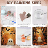 DOMROM Framed Paint by Numbers Kit for Adults Beginners with Wooden Easel, Halloween Ghost and Pumpkin Paint by Number Kit on Canvas, DIY Oil Painting Kits for Home Wall Decor Gift 8x12in DOMROM