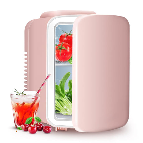 YSSOA 4L Mini Fridge 6 Can Portable Cooler & Warmer Compact Refrigerators for Food, Drinks, Skincare, Office Desk, Pink YSSOA