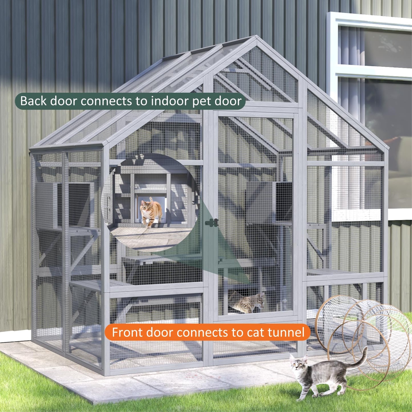 TIMHAKA Catio Outdoor Cat Enclosure, Large Outdoor Catio for Multiple Cats with 7 Platforms, 2 Resting Box, Wooden Cat Catio for Patio, Outside Cat House with Weatherproof Cover, 71 x 49 x 71 - WoodArtSupply