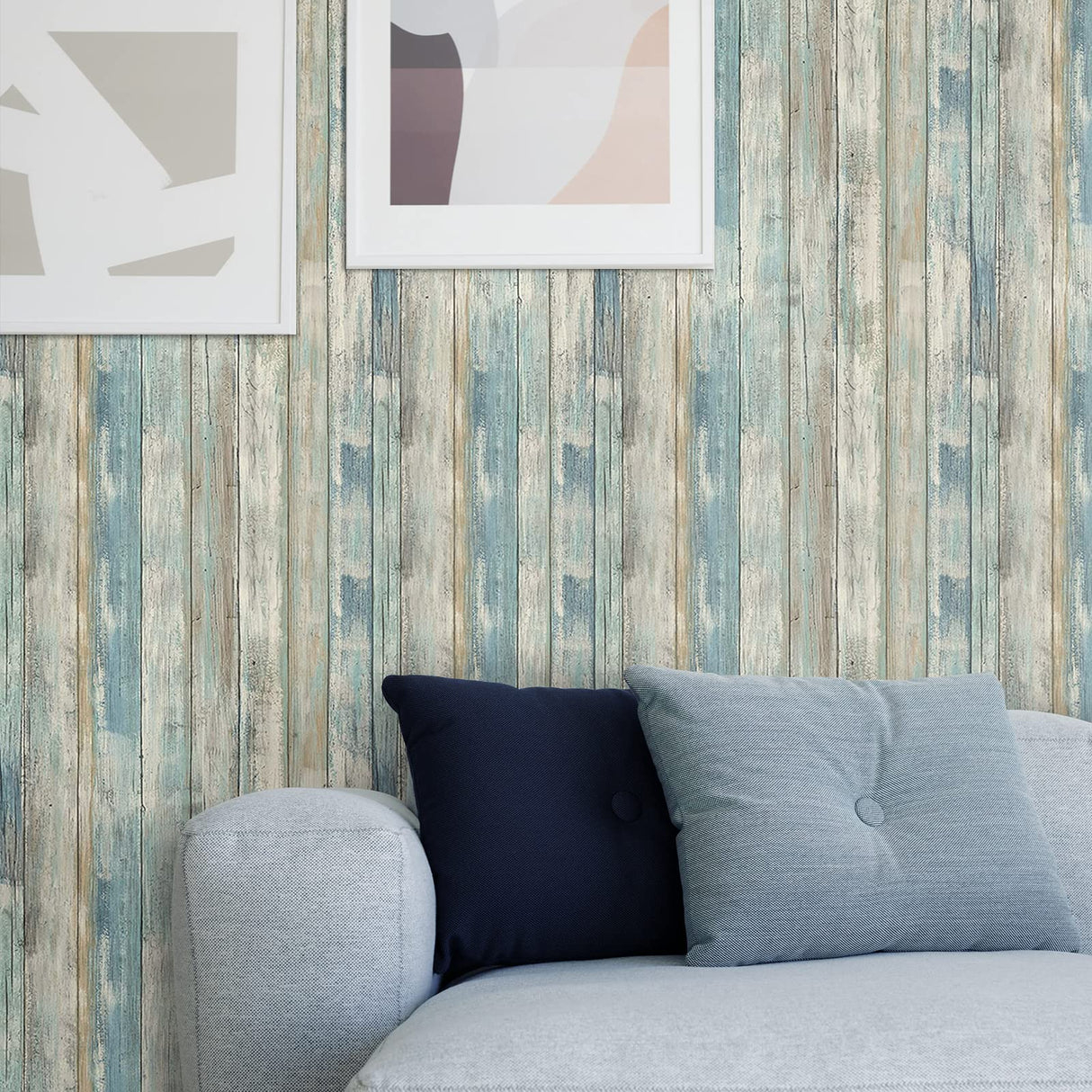 practicalWs 17.71''×396.8''Blue Distressed Wood Wallpaper Self-Adhesive Peel and Stick Wall Paper Vintage Wood Panel Interior Film Surfaces Easy to Clean practicalWs