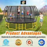 16FT Pumpkin Trampoline with Basketball Hoop, Balance Bar and Enclosure Net, Outdoor Trampoline for Kids and Adults, Capacity 1100 lbs JINS&VICO