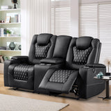 ANJ Reclining Loveseat,Power Recliner Sofa with USB Ports and Cup Holders - Overstuffed Electric Living Room Seating PU Leather Double Recliner with Hidden Arm Storage, Easy to Clean (Black) ANJ