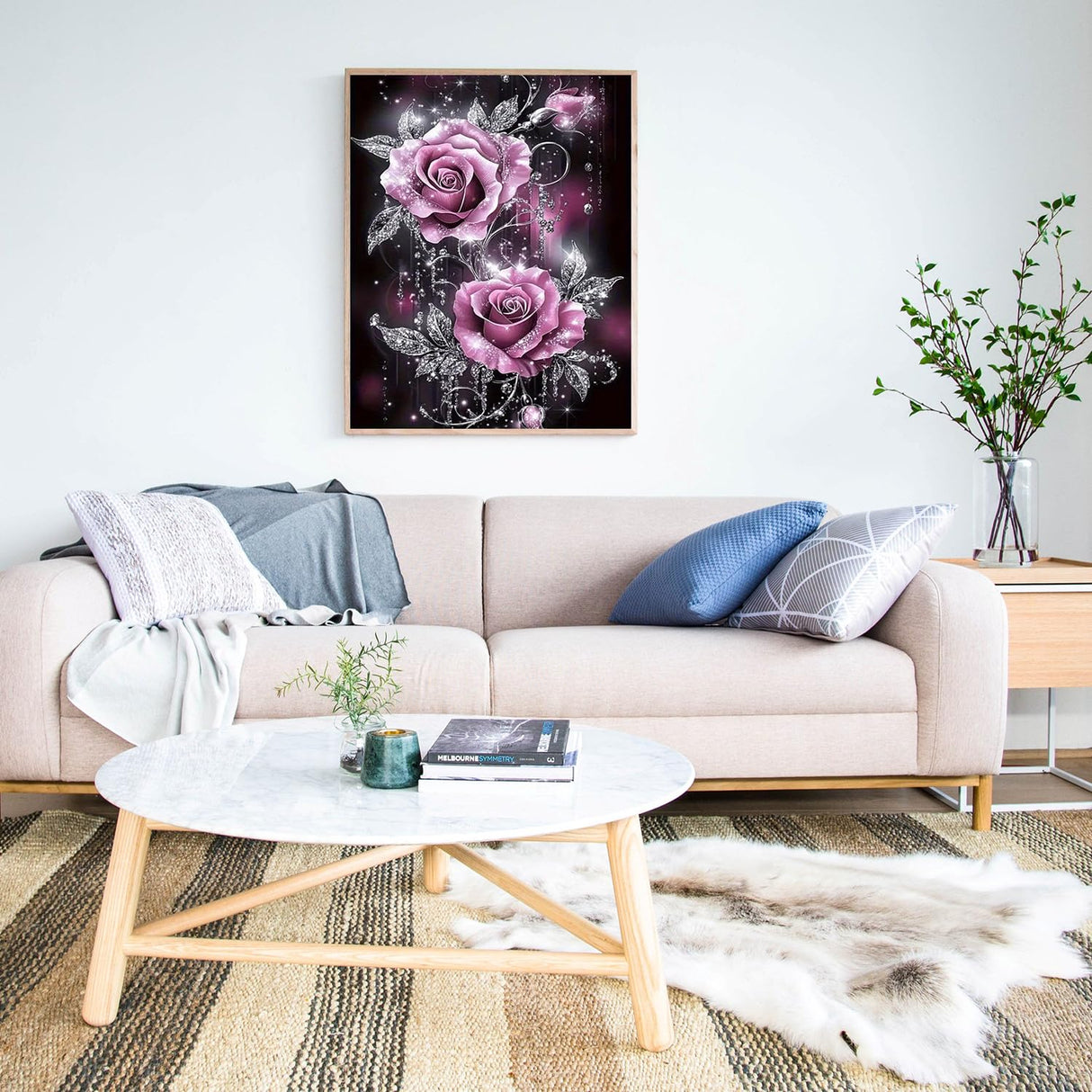 NWQZBYHT Rose Diamond Art Kits for Adults,Flowers 5D Diamond Painting Kits for Beginner,DIY Round Full Drill Diamond Dots Gem Painting for Adults, Paint by Diamonds Crafts Home Decor 12x16 Inch NWQZBYHT