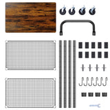 WDT 3 Tier Rolling Carts with Wheels, Heavy Duty Rolling Utility Cart with Wood Tabletop, Commercial Grade Metal Cart with Handle and Hooks, NSF Storage Serving Carts for Kitchen Island, Wood+Metal WDT