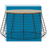 ClickDecor Lydia Matte Black Wireframe Coffee Table, Modern Farmhouse Round Living Room Accent Furniture Distressed Wood Finish Tabletop, Fully Assembled, Brown 23.6D x 23.6W x 19.7H in ClickDecor