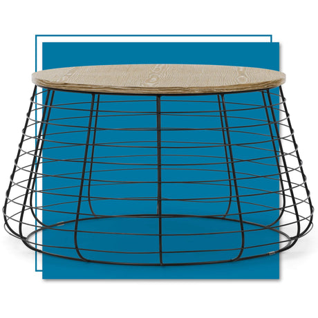 ClickDecor Lydia Matte Black Wireframe Coffee Table, Modern Farmhouse Round Living Room Accent Furniture Distressed Wood Finish Tabletop, Fully Assembled, Brown 23.6D x 23.6W x 19.7H in ClickDecor