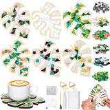 Honeydak 6 Sets DIY Leaves Glass Mosaic Tiles with 6 Sets Leaves Wooden Coasters Making Mosaic Crafts Materials Package Mixed Stained Glass Kit for Handmade Colourful Home Gifts Indoor Decor Honeydak