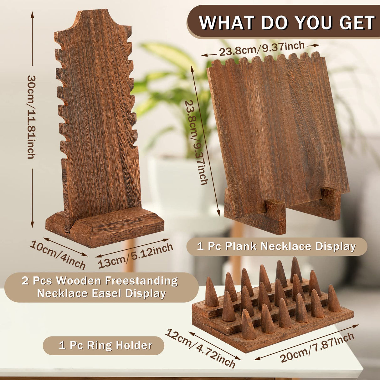 Jerify 4 Pieces Wood Necklace Display Holder Wood Plank Necklace Jewelry Display Ring Display for Selling Necklace Holder Stand Finger Ring Display for Jewelry Showcase Storage Home Display Jerify