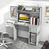 Tangkula Computer Desk with Hutch, Home Office Desk with Raised Display Shelf & 2 Open Shelves, Cabinet with Door, Cable Management Holes, Modern Laptop PC Desk, Study Writing Desk for Bedroom (Gray) Tangkula