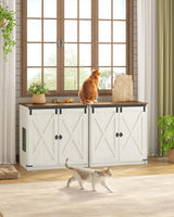 Hzuaneri Cat Litter Box Enclosure Enclosed, Hidden Litter Box Furniture Cabinet Large, Wooden Indoor Cat House with Adjustable Shelf for Top Entry Litter Box, Farmhouse Rustic Brown and White CB85414X Hzuaneri