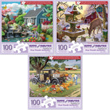 Bits and Pieces – Value Set of Three 100 Piece Jigsaw Puzzles for Adults – Dream Landscape, Home Grown, Sunrise Feasting, Completed Puzzle Size: 15" x 19" Bits and Pieces