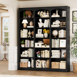 FACBOTALL 71" Triple Wide Bookshelf, 6 Tier Tall Bookshelf, Large Book Shelf with Curved Baffle, 63.4" Wide Bookcase with 18 Open Display Shelves for Living Room, Study, Black FACBOTALL