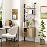 Yusong 73" Tall Bookshelf with Cabinet, Industrial Ladder Wall Mount Shelf Bookcase with Wood and Metal Frame, Plant Shelf Wall Storage Display for Living Room Bedroom, Wavy Light Ivory Yusong