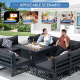 NICESOUL 5 Seat Oversized Modern Aluminum Patio Furniture Set, All Weather Rust Proof Modular Sectional Sofa with Fire Pit Table, 500 lbs Heavy Duty Comfortable Outdoor Couch for Backyard, Dark Gray NICESOUL