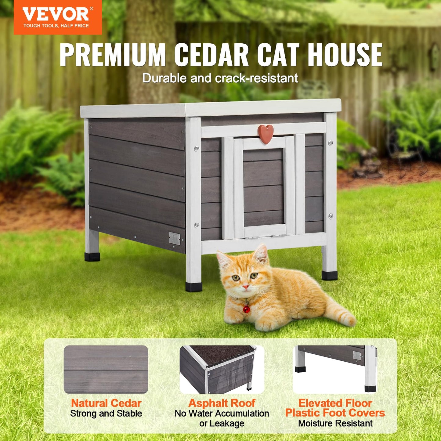 VEVOR Outdoor Cat House Weatherproof, Feral Cat Shelter for Multiple Cats, Outdoor Wooden Cat Rabbit House with PVC Door Flaps and Open Roof, 21" L x 17" W x 17" H