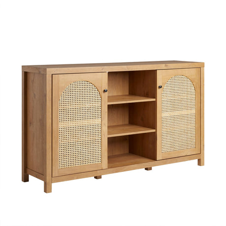 Walker Edison Boho Arched Rattan 2-Door Sideboard, 58 Inch, English Oak Walker Edison