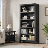 SLEKVERSA 71" Farmhouse Bookcase w/Adjustable Shelves & 31.5" Width, 5 Tier Tall Bookshelf with Wooden Legs, Rustic Vintage Book Shelf for Living Room Office Library (Black) SLEKVERSA