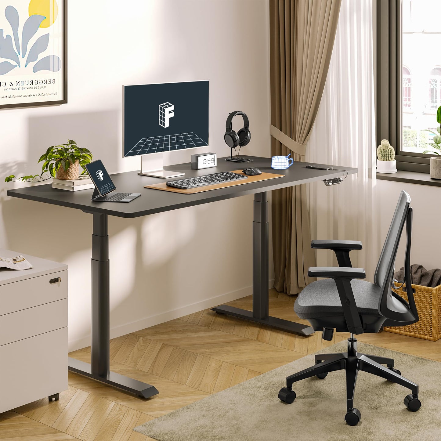 FLEXISPOT E8 Dual Motor 3 Stages Standing Desk 60x24 Inch Oval Leg Whole-Piece Board Electric Height Adjustable Desk Electric Stand Up Desk Sit Stand