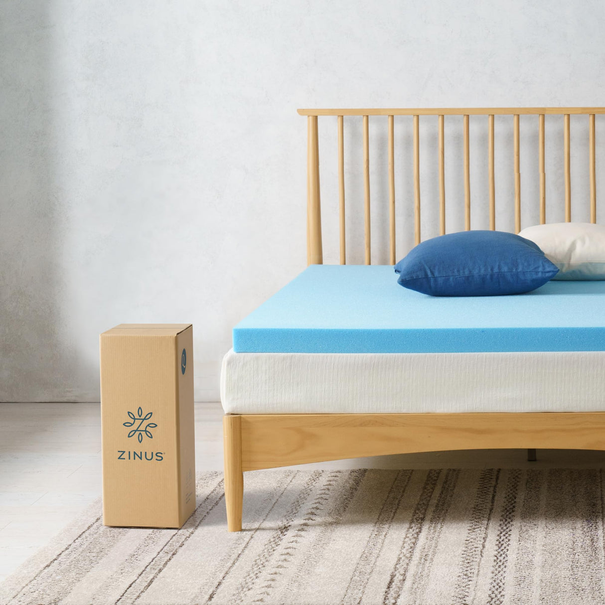 ZINUS 2 Inch Green Tea Cooling Gel Memory Foam Mattress Topper, Smaller, More Convenient WonderBox Packaging, Cooling Gel Foam, CertiPUR-US Certified, King ZINUS