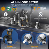 KANIS Professional Dog Washing Station - 304 Stainless Steel Pet Wash Sink & Grooming Bathtub w/Shower, Floor Grates and Storage for Large, Medium & Small Pets (50", Shelf - Left Ramp) KANIS