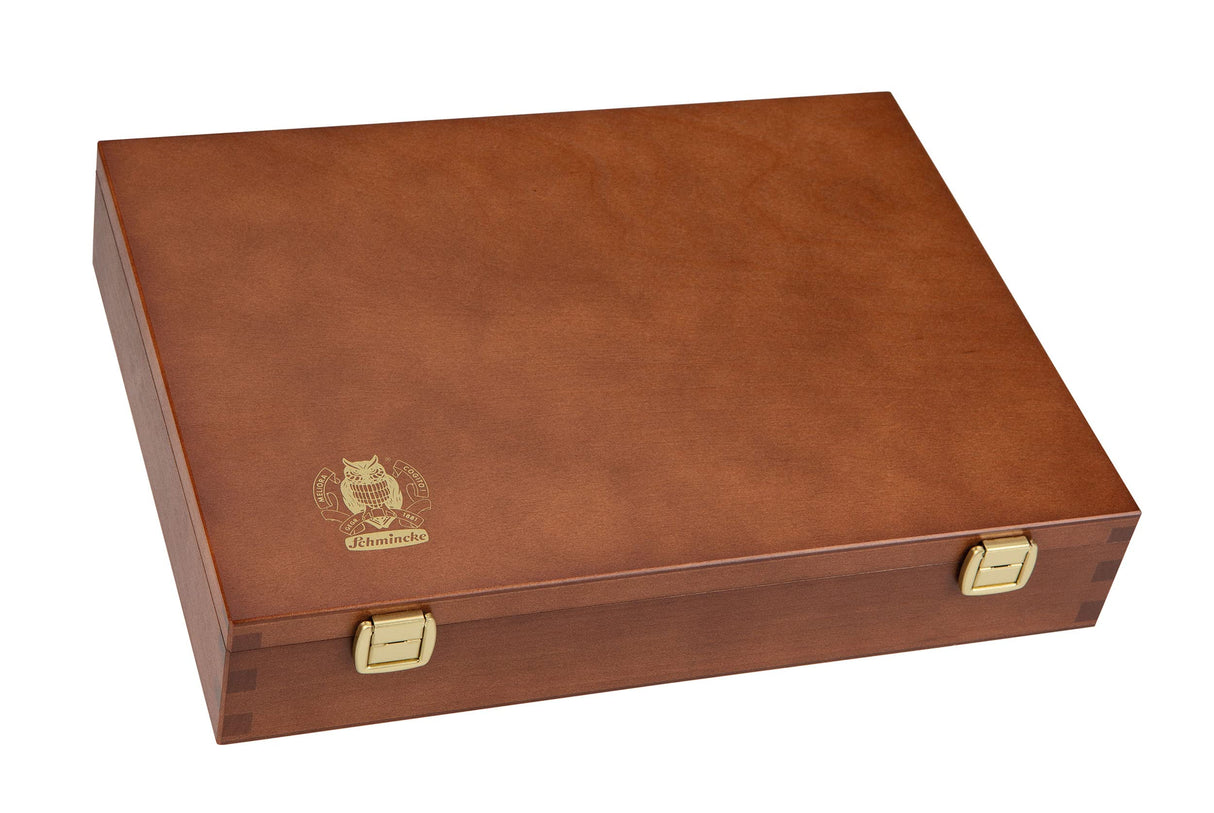 Schmincke - MUSSINI® Finest Resin Oil Colors Premium Wooden Box Oil Painting, 10 x 35 ml Set, 70 213 097, Walnut Tinted, White 150 ml Schmincke