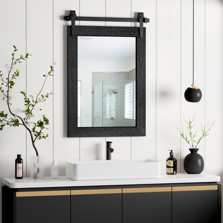 Farmhouse Bathroom Mirror for Over Sink 22”x32” Black, Rustic Western Barn Decor Bathroom Vanity Mirror, Wall Mirror for Bathroom, Living Room, Bedroom, Entryway Menscha