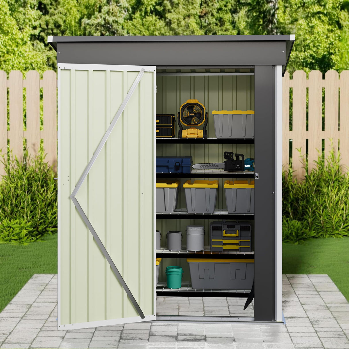 JUMMICO Metal Outdoor Storage Shed 5 x 3 FT Metal Shed with Lockable Door,Waterproof Garden Tool Shed Storage House for Backyard Patio Lawn,White JUMMICO