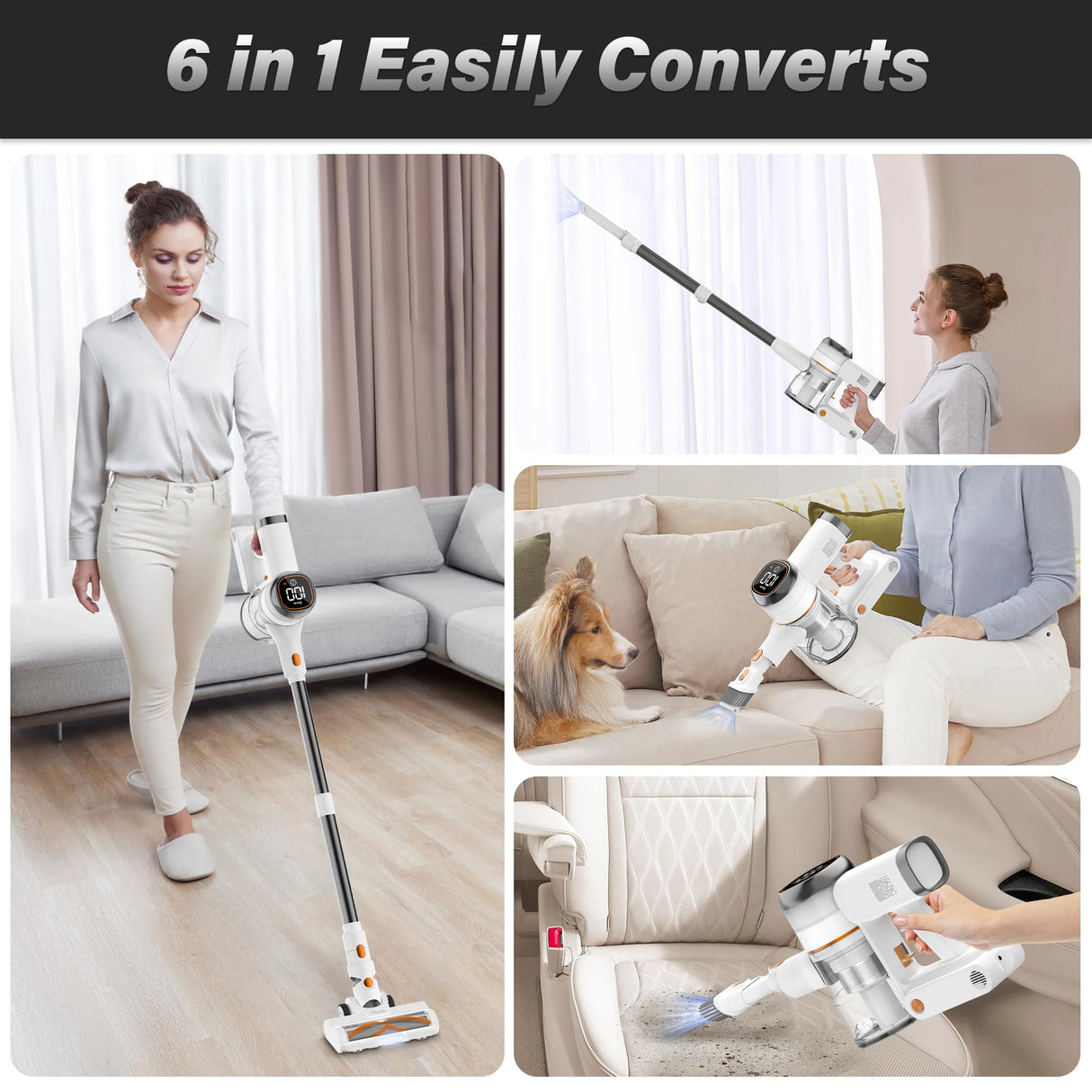 Tikom V500 Cordless Vacuum Cleaner for Home, 40000Pa/450W Stick Vacuum with LED Touch Screen, Charging Wall Dock, Anti-Tangle, Lightweight Handheld Vacuum for Pet Hair, Hard Floor, Carpet Tikom