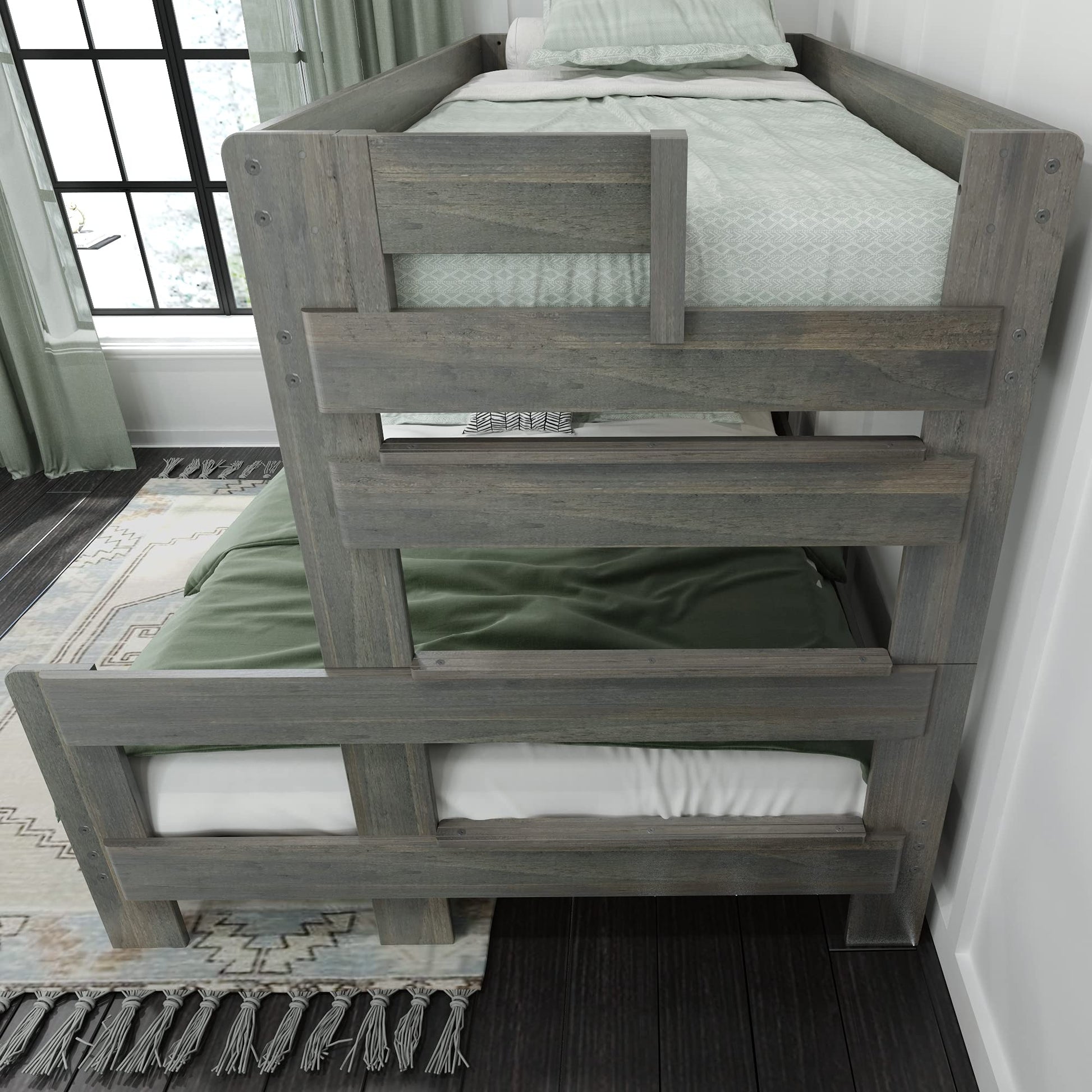 Farmhouse Twin XL Over Queen Bunk Bed by Max & Lily in Driftwood Finish - WoodArtSupply