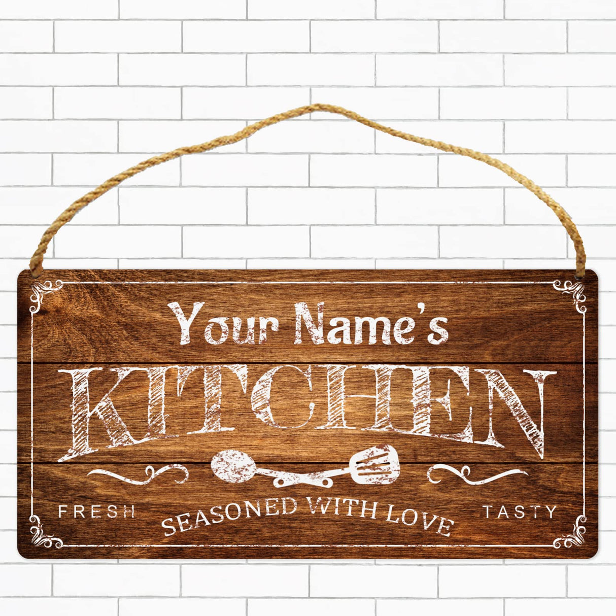 Personalized Kitchen Sign Rustic Farmhouse Home Wall Art Décor Custom Any Name Wooden Plaque Housewarming Gift Ideas For Mother & Women QLaZo