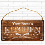 Personalized Kitchen Sign Rustic Farmhouse Home Wall Art Décor Custom Any Name Wooden Plaque Housewarming Gift Ideas For Mother & Women QLaZo