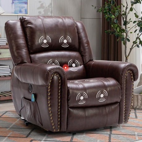 ANJ Large Power Lift Recliner Chairs with Massage and Heat, Faux Leather Electric Lift Chairs for Elderly People, Recliners for Big and Tall Man, Single Lounge Sofa with USB Port (Red Brown) ANJ