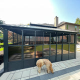 PURPLE LEAF 12' X 16' Solarium Sunroom Permanent Hardtop Screened Gazebo Galvanized Steel Double Roof Aluminum Outdoor Enclosed Gazebo for Hot Tub Lawn Deck Backyard Grey PURPLE LEAF