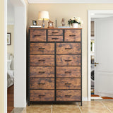 EnHomee 14 Drawer Dresser, Tall Dressers for Bedroom, Large Bedroom Dressers & Chests of Drawers, Sturdy Metal Frame & Wood Top, Easy Assembly, Closet, Living Room, Rustic Brown EnHomee