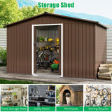 Acekool 8x10 FT Outdoor Metal Storage Shed, Large Garden Tool Shed with Lockable Door and Vents, Waterproof Galvanized Metal Sheds for Tools & Equipment, Garbage Can, Bike, Mower, Brown Acekool
