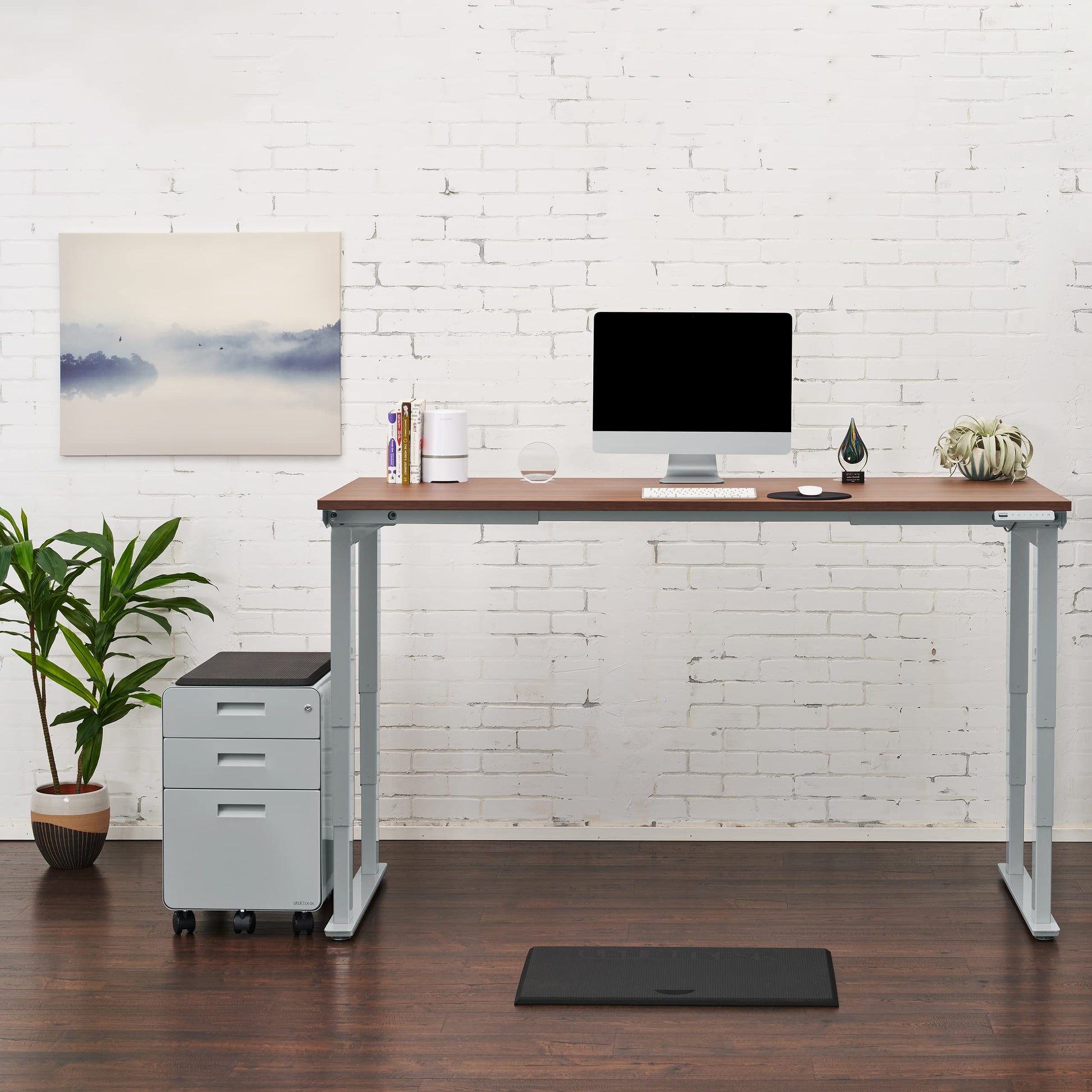 Uplift Ash Gray Laminate (72 x 30 inch) Electric Standing Desk V2 (Black) 4-Leg Adjustable Stand Up Desk, Advanced Keypad, Wire Grommets, Wire - WoodArtSupply