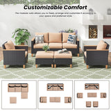 Soohow Outdoor Furniture Set, 5 Piece Patio Conversation Set with Cushions, PE Outdoor Wicker Conversation Set Sectional Patio Sofa, All-Weather Rattan Sofa for Backyard, Garden, and Poolside Soohow