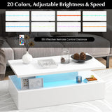 Giantex Modern LED Coffee Table - 2-Tier High Gloss Table w/Adjustable 20-Color Light, 8-Level Brightness & Speed, Remote Control, Contemporary 43.5”L Rectangular Center Table for Living Room (White) Giantex