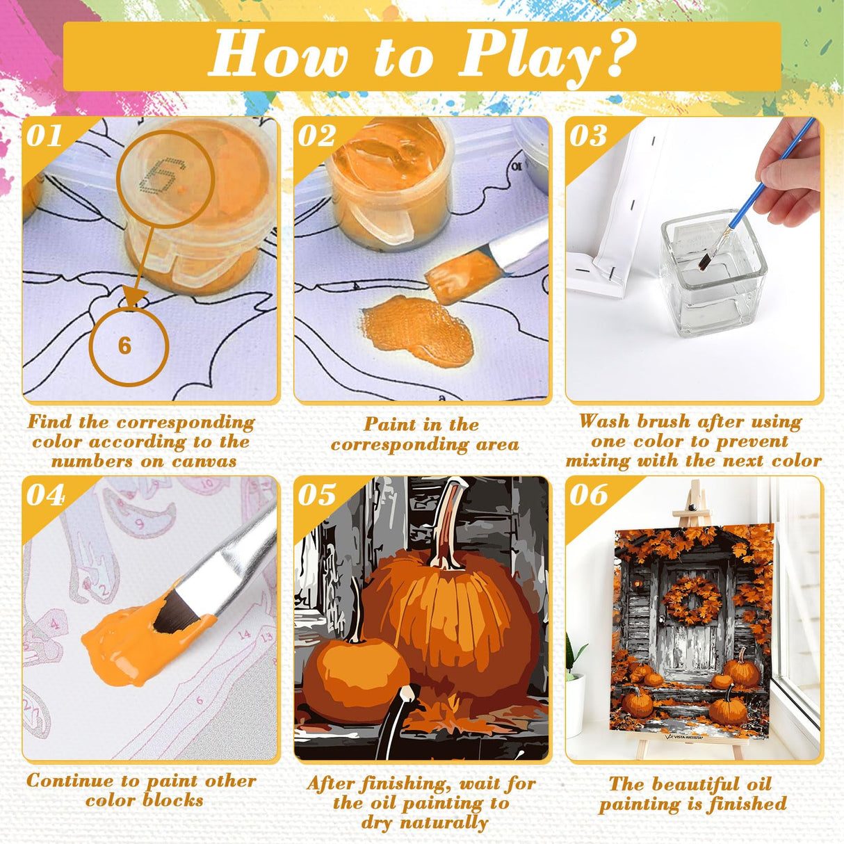 Skyboda Fall Pumpkin Paint by Numbers Kit for Adults Beginners with Frame, Maple Door Adult Paint by Number Kits on Canvas, Easy DIY Oil Painting Kits for Home Decor, 8x12in Skyboda