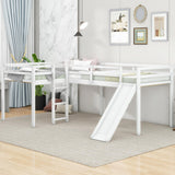 Two Loft Bed L Shaped Twin Bunk Bed with Ladders and Slide, Bunk Bed for Family, Kids, Teens, No Box Spring Needed Flieks