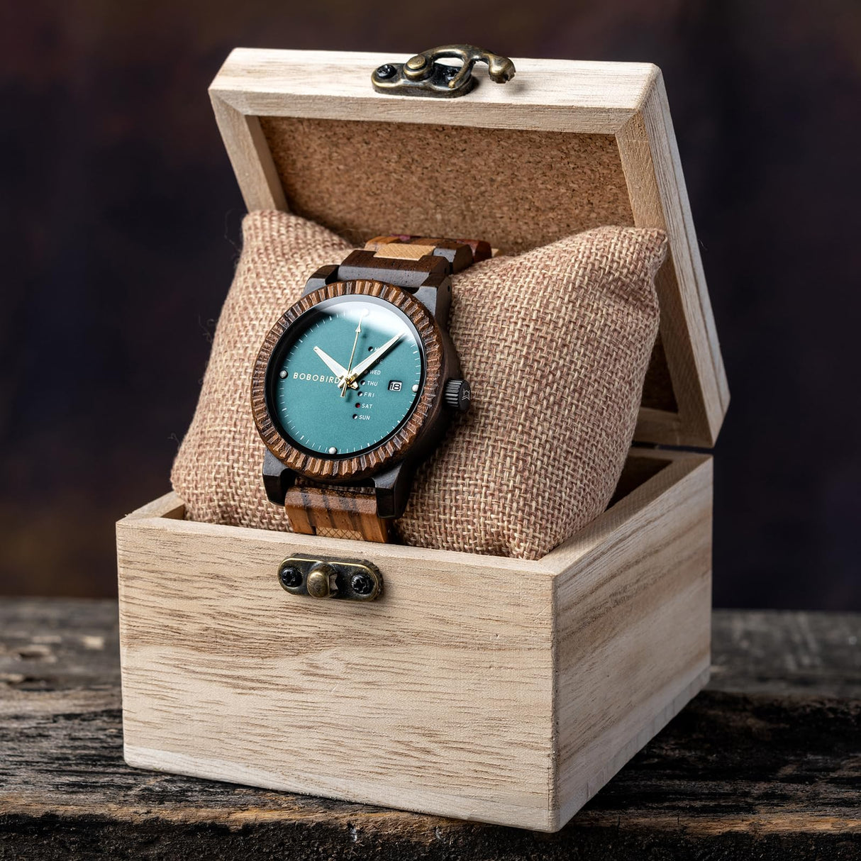 BOBO BIRD Mens Wooden Watch Analog Quartz with Week Display Lightweight Handmade Wood Wrist Watch for Men (Green) BOBO BIRD