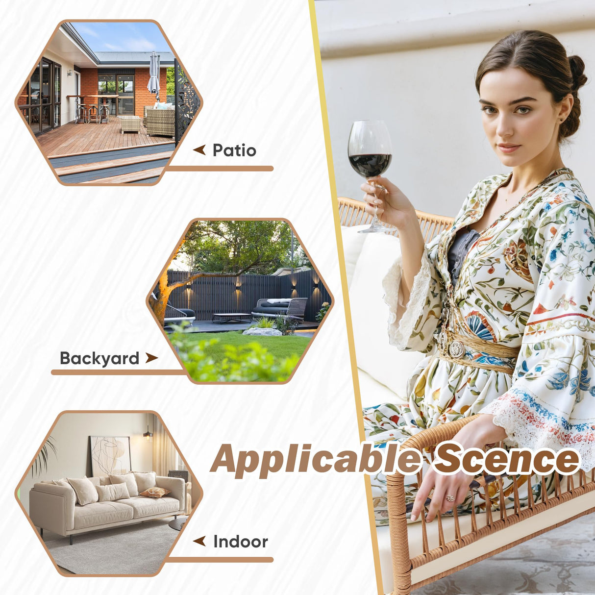 Greesum Outdoor Rope Woven Patio Furniture L-Shaped Conversation Sectional Sofa Set Detachable Lounger for Backyard Porch with Thick Cushions & Long Table, White Greesum