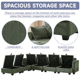 KEIKI 113.5" Modular Sectiona Corduroy Sofa Storage Ottoman, 6 Seat Sectional U Shaped Couches for Living Room Bedroom Office Apartment, Green KEIKI