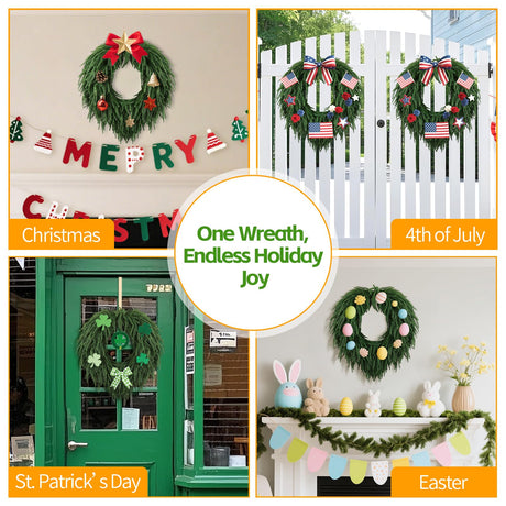 24" Norfolk Pine Christmas Wreath for Front Door – Large Artificial Greenery Wreath for Wall, Porch, or Indoor Outdoor Holiday Decor – Real Touch Pine Foliage (1, 24") QIANYUN