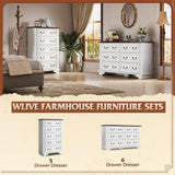 WLIVE Farmhouse Dresser for Bedroom, Wood Dresser with 5 Drawer, Chest of Drawers with Roman Metal Handle for Living Room, White WLIVE