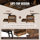 Rolanstar Coffee Table, 47.2" Lift Top Coffee Table with Drawers and Hidden Compartment, Retro Central Table with Wooden Lift Tabletop, for Living Room, Rustic Brown Rolanstar