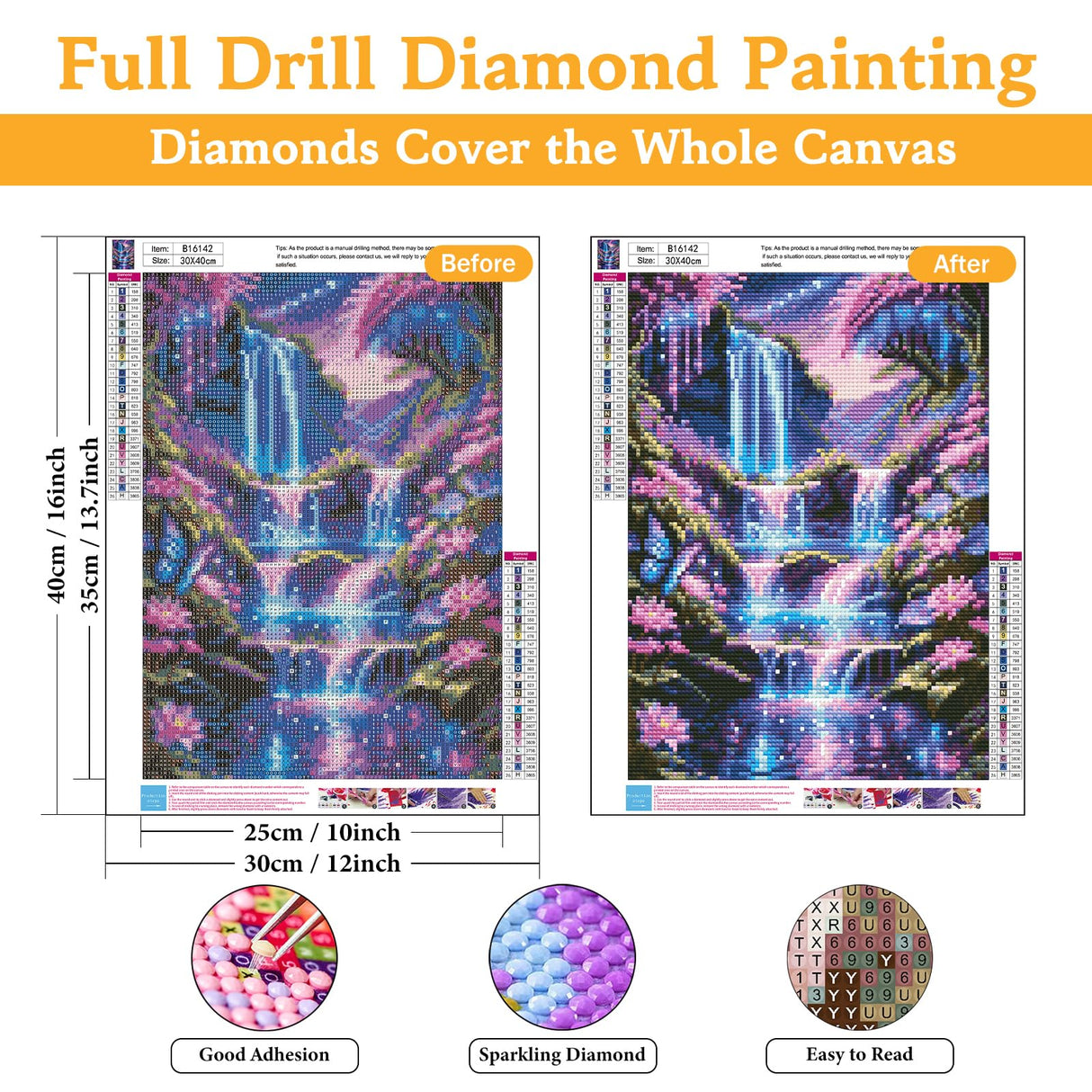 Diamond Art Kits for Adults Shiny Waterfall, DIY 5D Diamond Painting Kit for Beginners Flower, Full Round Drill Gem Art Dots for Adults, Perfect for Home Wall Decor 12X16 Inch Okarina