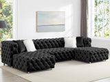 THSUPER 145'' Luxury Velvet Upholstered Chesterfield Oversized U Shaped Sectional Sofa Couch for Living Room, Couches with Button Tufted Design and Comfortable Seating and 4 Pillows. Black THSUPER