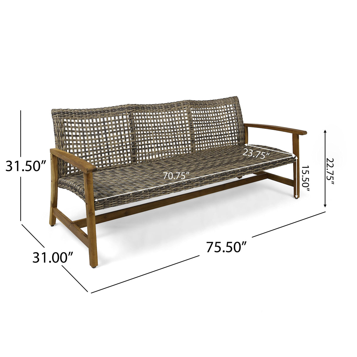 Christopher Knight Home Marcia Outdoor Wood Sofa, Wicker, 75.50 x 31.00 x 31.50, Gray, Natural Stained Finish Christopher Knight Home