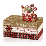 Culudea 4Pcs Christmas Hot Cocoa Table Decoration Farmhouse Holiday Tiered Tray Decor Rustic Merry Christmas Wooden Faux Book Stack Sign Winter Table Centerpiece for Home Office Shelf Mantel Decor Culudea